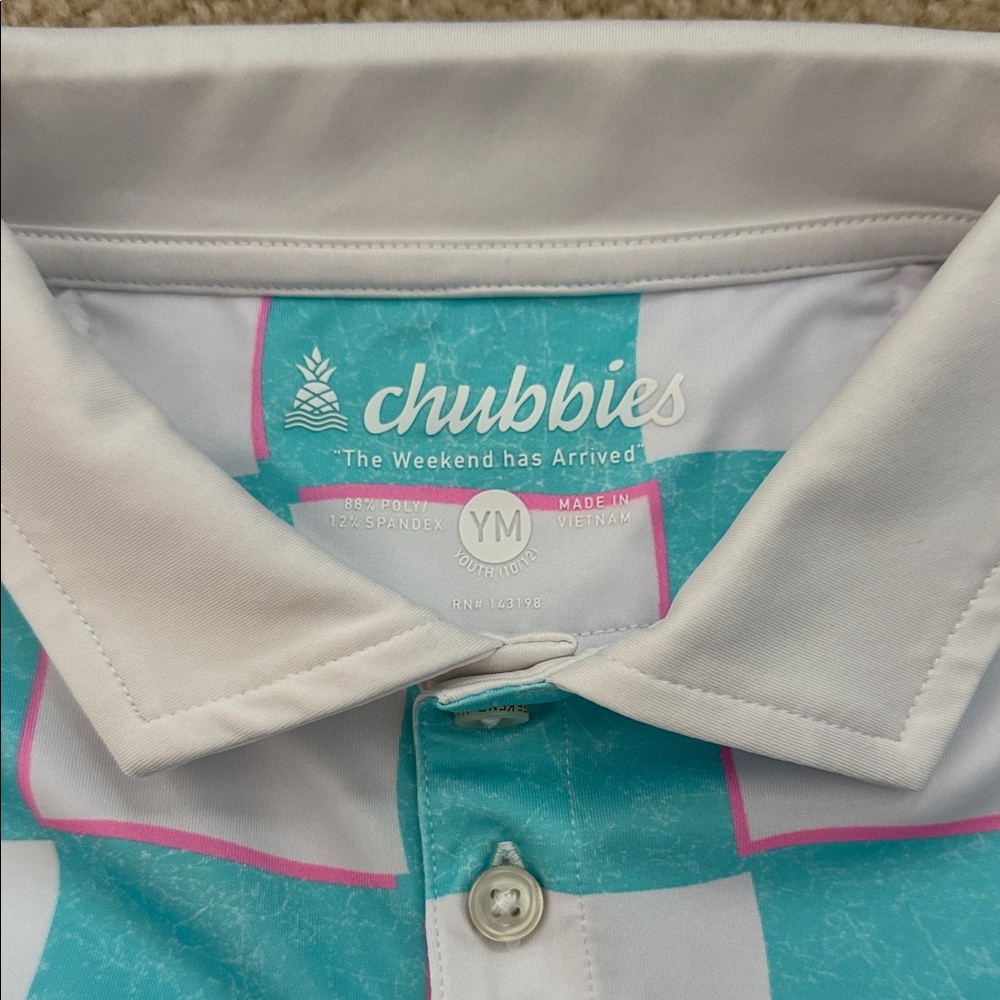 Kids Checkered Polo Shirt - Teal and White - Picture 2 of 2